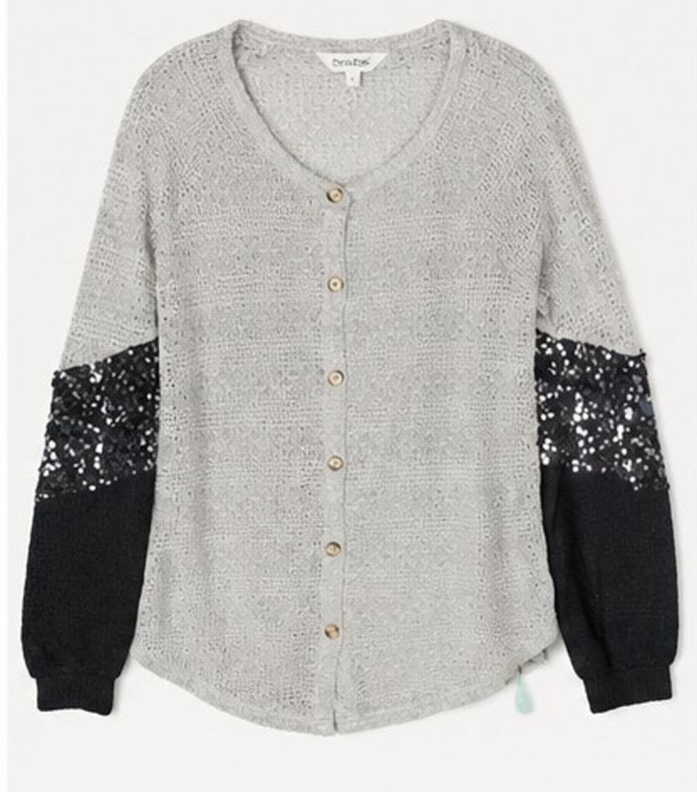 Davi & Dani Gray Cardigan with Black Sequin Sleeve Detail Large NWT